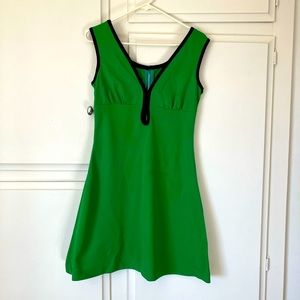 Vintage 60s Bright Green Mini Dress with Black Trim and Keyhole Detail